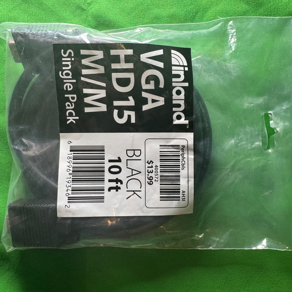 Inland VGA HD15 Cable 10ft Black